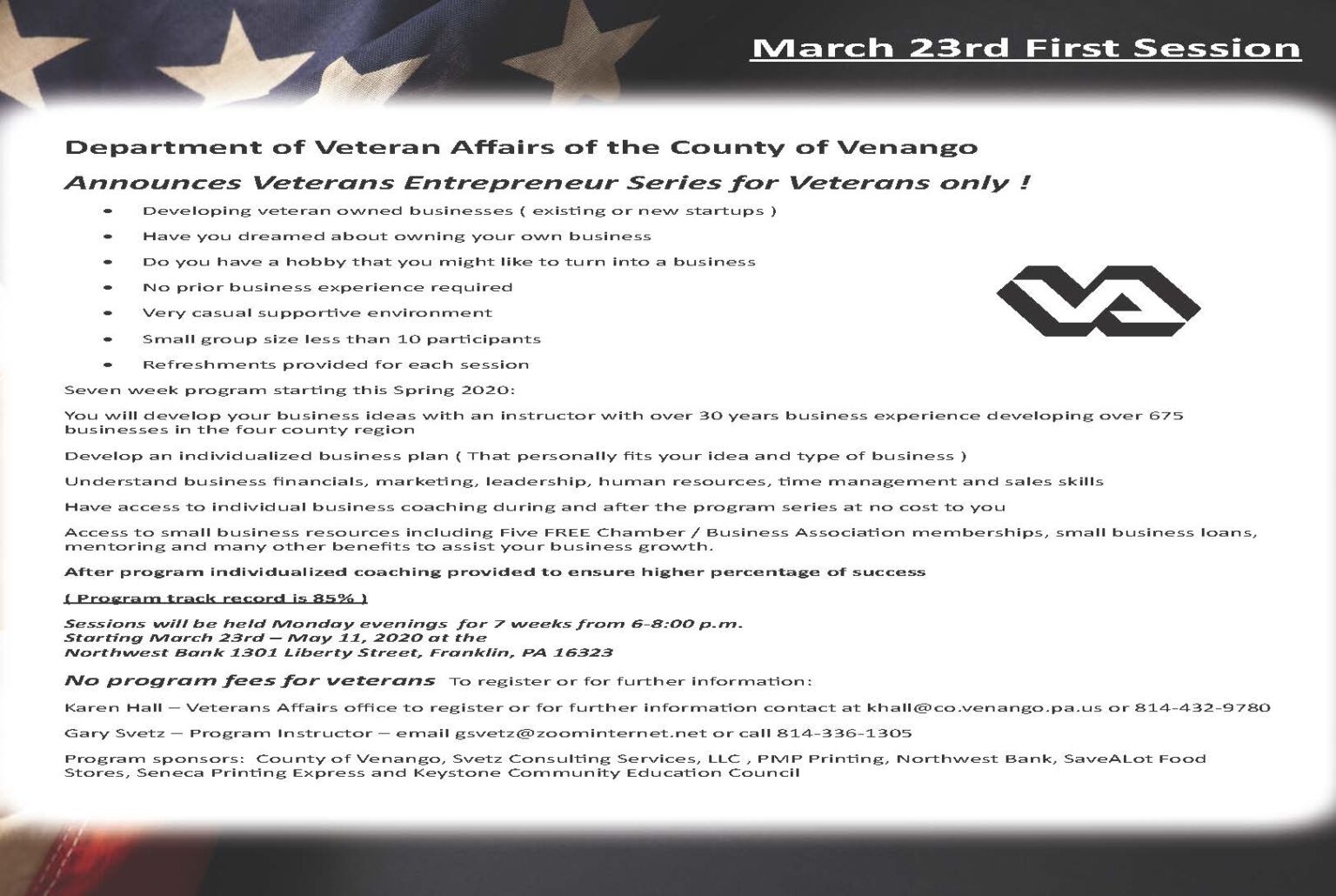 Spring 2020 Veteran’s Entrepreneurship Training Keystone Community Education Council